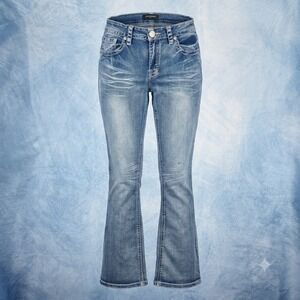 Fire & Rain Denim Girls Blue Medium Wash Flare‎ Jeans Size 13 Rhinestone Button